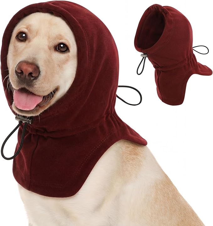 Dog Calming Hoodie Pet Ear Warmer Covers for Noise, No Flap Ear Wrap for Dogs, Quiet Ears Dog Hoodie Anxiety Relief Dogs Hat Calming Hood Head Cover, Burgundy M