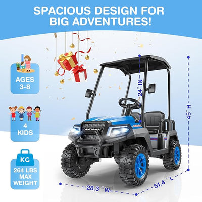 LIGIANT 24V Ride on Car for Big Kids, 4-Seaters Kids Golf Cart, Max. Capacity: 264 Lbs(4 Kids), 4WD Kid's Car w/Remote Control, Detachable Awning, Spring Suspension, Music/Story/Power Display