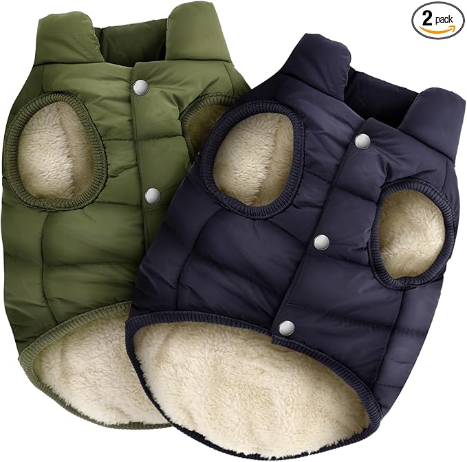 Syhood 2 Pieces Dog Jacket 2 Layers Fleece Lined Dog Jacket Warm Soft Windproof Small Pet Coat for Winter Cold Weather(L,Navy,Green)