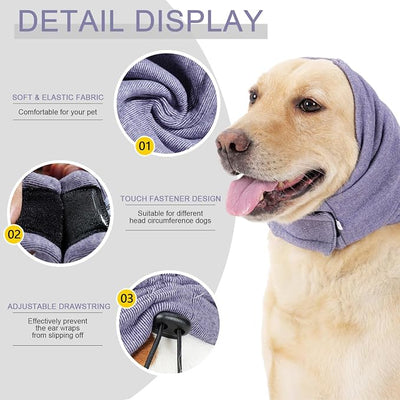 Ear Muffs for Dogs,Calming Hoodie Thunder Head Wrap,No Shake Anxiety Relief Pet Covers Ear Noise Protection Vest for Dogs for Fireworks,Vet Visits,Bathing(Purple,M)