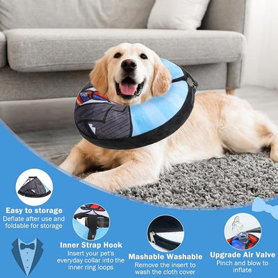 SCENEREAL Dog Cone Alternative After Surgery Donut Collar, Soft Pet Recovery Pillow Collar for Medium Large Dogs, Inflatable Adjustable Neck Collars to Prevent Licking, Black Suit S