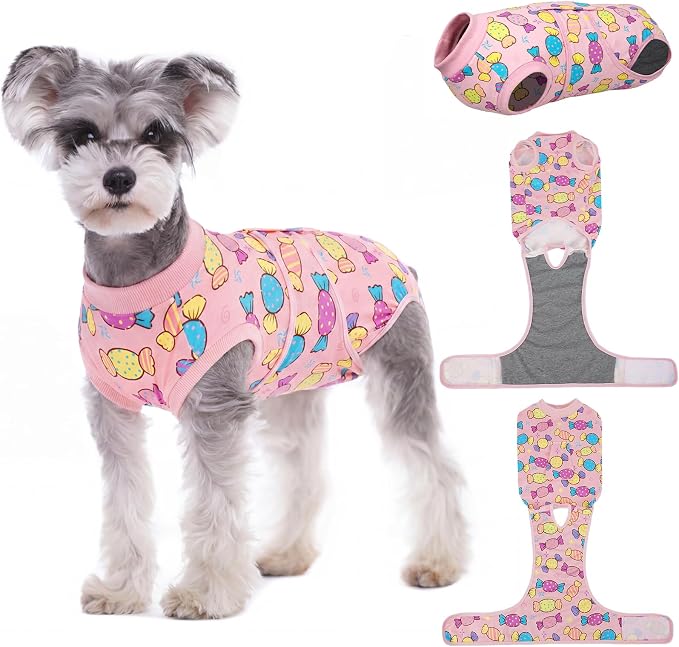 Kuoser Dog Surgery Suit Female Spay, Dog Recovery Suit Male Neuter, Pet Clothes Onesie for Surgery Anti Licking Abdominal Wounds Puppy Surgical Recovery Bodysuit Shirt, Substitute E-Collar & Cone