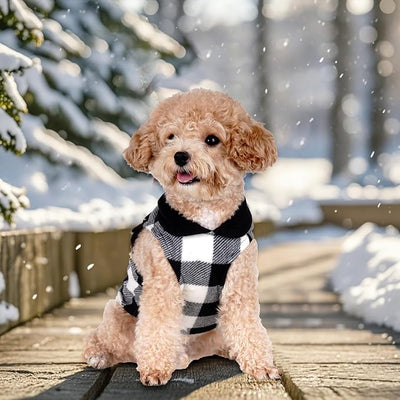 Rbenxia 4 Buffalo Plaid Dog Sweaters with Leash Ring Soft Fleece Vest Warm Puppy Pullover Jacket Cat Pets Winter Outfits (Blue-Gray, Black-White, Camouflage, Gray Letters, Large)