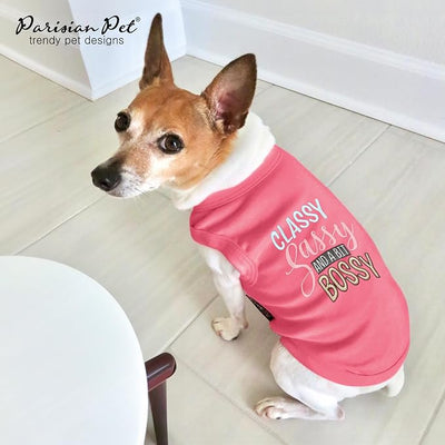 Parisian Pet Dog Shirt – 100% Cotton Classy Sassy and Bossy Shirts for Large Dogs – Pink Sleeveless Puppy Clothes – Soft Breathable Dog Outfit – Summer Pet Apparel - Stretchable Tshirts for Dogs Girls