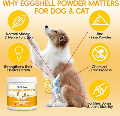 Eggshell Powder for Dogs & Cats Finely Ground Dog Calcium Supplement No Additives Crushed Calcium for Puppies Supports Bones, Teeth, Hips, Joints & Mobility Made in USA 200 Grams