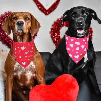 PTDECOR Valentine Dog Bandana, Red Pink Love Heart Design Reversible Pet Scarf, Triangle Valentine Bandanas for Large and Extra Large Dogs Dogs (X-Large)