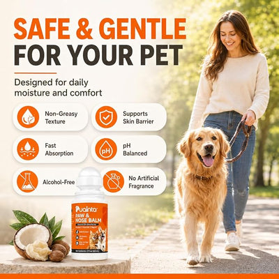 PUAINTA Dog Paw & Nose Balm, Roll-On | Lick-Safe All-Natural Moisturizer for Dry Cracked Paws & Snout | Paw Nose Elbow 3-in-1 | Hot Pavement & Winter Protection for Dogs (2oz)
