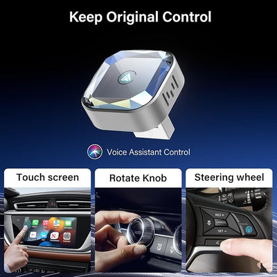 2-in-1 Wireless CarPlay Adapter and Android Auto for iPhone & Android Phone | Wireless Apple CarPlay; Android Auto Adapter; 2-in-1 System; Plug & Play; Low Latency, Fast Connection