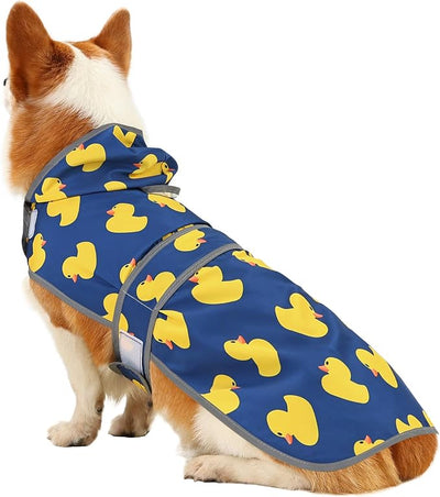 Dog Raincoat for Medium Dogs Waterproof Jacket Hooded Rain Coats with Reflective Strips Leash Hole & Poncho Adjustable Fit (Duck,M)