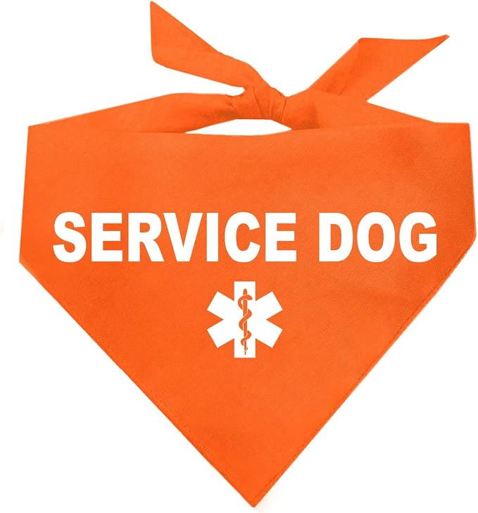 Service Dog Dog Bandana | 100% Cotton Adjustable Triangle |Service Dog | Working Animal | Assistance |Orange, X-Small (307)