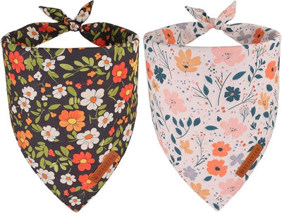 ADOGGYGO Floral Dog Bandana, Black Pink Flower Pet Scarf, Premium Durable Fabric, Cute Floral Bandanas for Medium Large Dogs (Large)