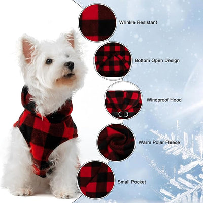 EXPAWLORER Dog Hoodie Fleece Sweater Vest, Plaid Dog Sweatshirt Fall Winter Pet Clothes with Leash Ring, Sleeveless Warm Cozy Puppy Clothing for Cat Small Medium Large Dogs Girl Boy, Checkered XS