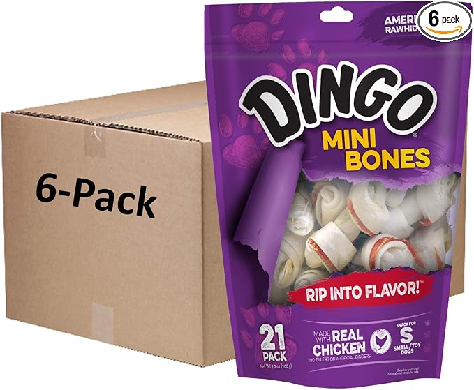 Dingo Mini Bones Rawhide for Dogs, Dog Chews Made with Real Chicken