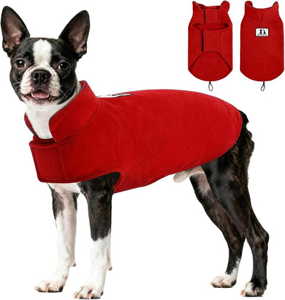 DENTRUN Reversible Dog Coat - Windproof Polar Fleece Vest with Reflective Neck Strips, Hook & Loop Closures, Easy-On Cold Weather Jacket for Medium Puppies (Medium Dogs Gear)
