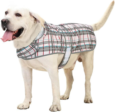 Dog Raincoat for Large Dogs Waterproof Jacket Hooded Rain Coats with Reflective Strips Leash Hole & Poncho Adjustable Fit (Plaid,XXL)