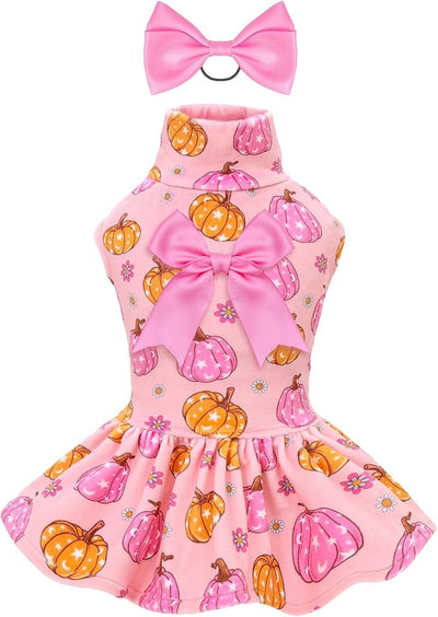 CuteBone Turtleneck Dog Velvet Dress Halloween Puppy Skirt Costume Pet Clothes Cat Apparel with Bow Hair Rope for Small Dogs CVD23XXS