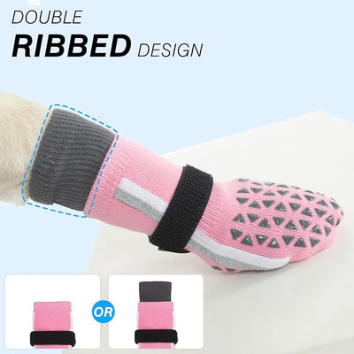 SCENEREAL Anti Slip Dog Socks to Prevent Licking Paws, Dog Shoes for Hot/Cold Pavement, Paw Protector Traction Control on Hardwood Floor, Dog Shoes Booties for Puppy Small Medium Large Senior Dogs