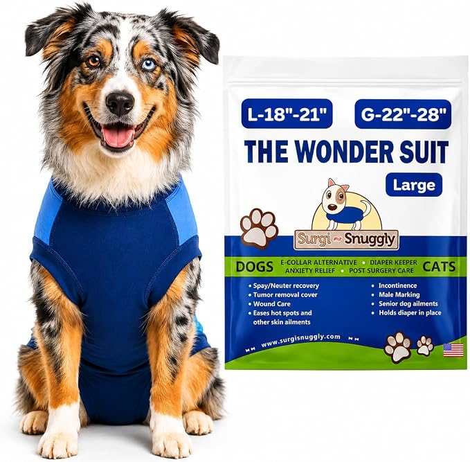 Surgi Snuggly Dog Surgery Recovery Suit - Dog Onesie for Post Surgery Recovery, Female Spay & Male Neuter - Surgical Suit for Dogs, E-Collar Cone Alternative, Double Blue - Large - 18" - 21" (EC)