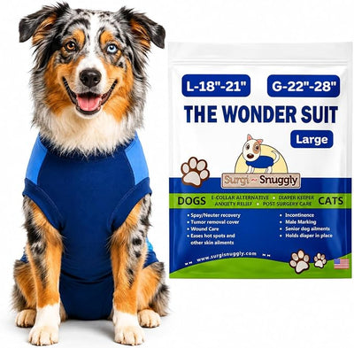 Surgi Snuggly Dog Surgery Recovery Suit - Dog Onesie for Post Surgery Recovery, Female Spay & Male Neuter - Surgical Suit for Dogs, E-Collar Cone Alternative, Double Blue - Large - 18" - 21" (EC)