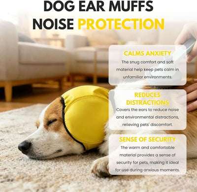 Waterproof Dog Ear Covers No Shake Ear Wraps for Dogs Bath,Grooming & Drying,Noise Protection Ear Muffs Anxiety Relief,Adjustable Calming Hoodie Shower Cap for Hematoma(Bright Yellow,S)