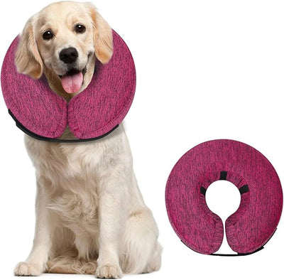 MIDOG Inflatable Dog Cone, Soft Donut Recovery Collar Alternative After Surgery to Help Prevent Licking, Comfy E Collar with Neck Pillow Design, Rose, L