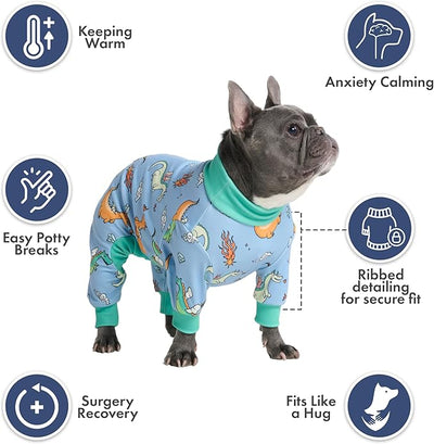 Spark Paws Dog Pajama, Dog Recovery Suit Male, Onesie, Ultra-Soft and 4-Way Stretch, for Small Medium and Large Breeds - Dragons - L