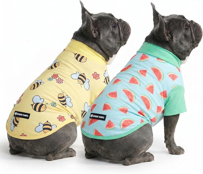Spark Paws Sunblock Dog T-Shirt, SPF30 Protection, Lightweight Breathable Quick Dry for Dogs with Sensitive Skin - Bees & Watermelon (Set of 2) - Size L