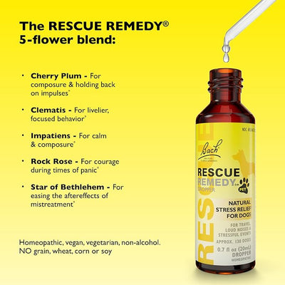 Rescue Remedy Pet Dropper for Dogs - 20 mL, Pack of 2 - Stress & Tension Support for Dogs with Bach Natural Flower Essences - Sedative-Free, Homeopathic Liquid Formula - For All Breeds, Ages & Weights
