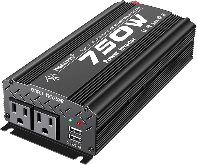 12V Inverter 750W Inverter 12V to 110V or Cars Trucks semi Trucks Various Vehicles with 2 AC Power outlets 2USB Ports