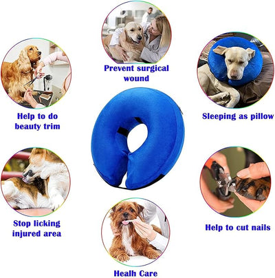 Inflatable Dog Cone Collar for After Surgery, Doggie Neck Blow up Donut Recovery ECollar, Soft Adjustable Dog Cone for Small Medium Large Dogs and Cats
