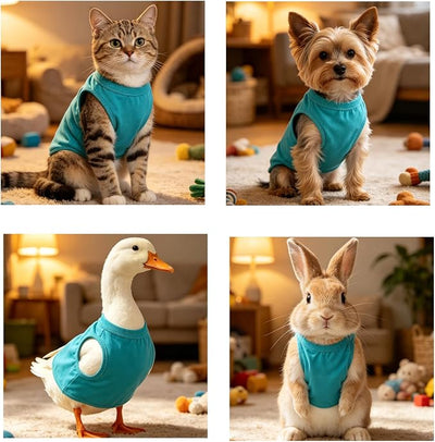 Teal Color Dog Outfit Pet Solid Color Clothes Rabbit Soft Apparel Bunny Cute Cat Kitten Costume for Small Animals (Neck Girth 10.24'')