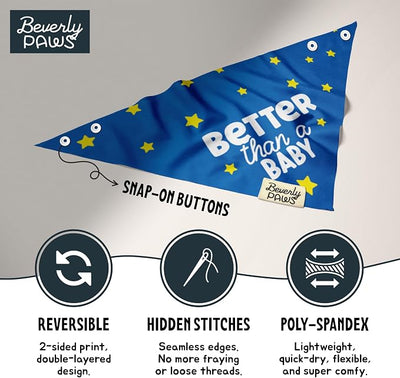Funny Snap-On Dog Bandana for Small Medium Large Pets, Dogs Cats Adjustable Handkerchief Scarf for Girl & Boy, Cute Puppy Apparel & Accessories (Better Than A Baby, Small)
