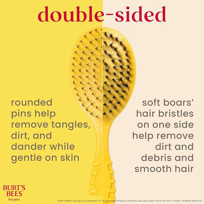Burt's Bees for Pets Double Sided Brush for Large Dogs with Handle from Recycled Coastal Plastics, Boar Hair Bristle Side and Stainless Steel Pin Side, 2-in-1 Grooming Tool, 9 Inch