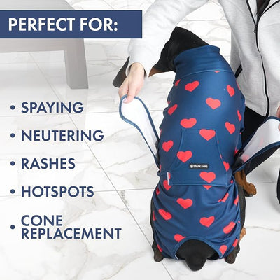 Spark Paws Dog Surgery Recovery Suit – Dog Recovery Suit After Surgery, Anti-Lick Dog Onesie, Abdominal Wound Protector, Soft Cone Alternative for Spay Neuter Male Female Pet Recovery - Hearts - 5XL