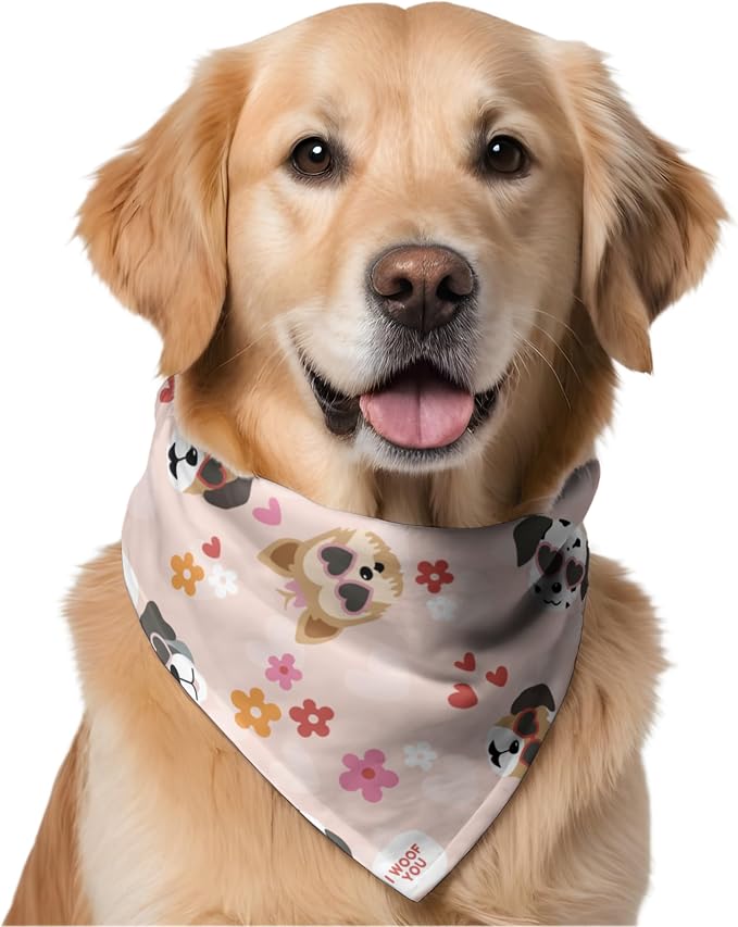 W Brings Bandana for Dogs | This Stunning Gorgeous Design Dog Bandana Scarf is Perfect Styling Accessory for Dogs Large, Medium & Small. One Size Fits All. (Medium - Large, I Woof You)