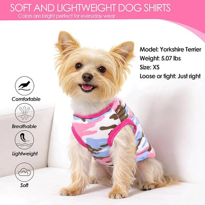 2 Pack Dog Shirt for Small Dogs Girl Boy Camouflage Puppy Clothes Pet T Shirts Dog Clothes for Small Dogs Cats Apparel (Pink Camouflage + Solid Color, Medium)