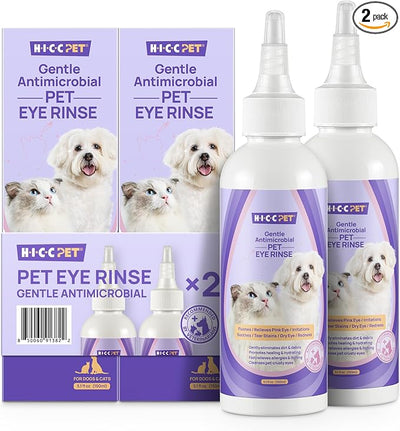 HICC PET Dog Eye Wash, Daily Eye Rinse for Dogs & Cats, Gently Cleans Tear Stains & Debris, Tear Stain Remover, Supports Routine Eye Care for Pets & Small Animals(2 x 5.1 fl oz)