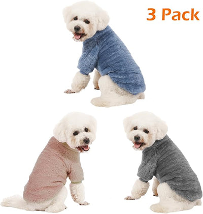 Dog Sweater, 3 Pack Dog Sweaters for Small Dogs, Dog Clothes for Small Dogs Girl Boy, Ultra Soft and Warm Puppy Sweater Dog Coat for Winter Christmas (Blue+Lt Coffee+Dark Grey, XX-Large)