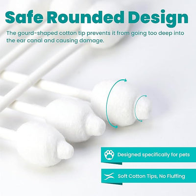 MEDUWEDU Pet Cotton Swabs, 55 Count｜Gourd-Shaped Tips｜Soft Cotton & Paper Stick｜Dog & Cat Ear Cleaner Swabs｜Safe Grooming Tool for Pets