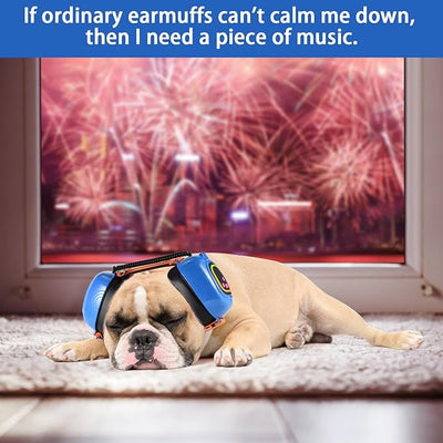 Dog Music Headphones for Anxiety Relief Fireworks Thunder Noise Blocking Earmuffs with Sound Isolation Calming Classical ASMR Music for Dogs – Pet Ear Muffs (Blue, XL)