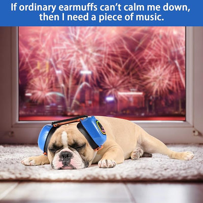 Dog Music Headphones for Anxiety Relief Fireworks Thunder Noise Blocking Earmuffs with Sound Isolation Calming Classical ASMR Music for Dogs – Pet Ear Muffs (Blue, M)