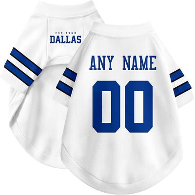 Dallas Dog Clothes Jersey Style Personalized Pet T Shirt with Custom Name Number for Small Medium Large Dogs