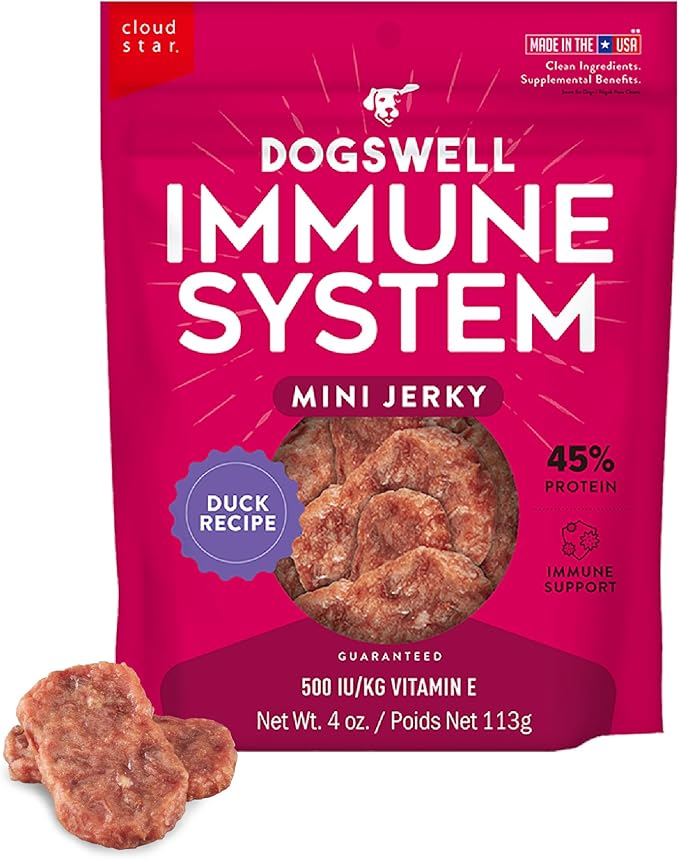 Dogswell Immune System Mini Jerky Dog Treats, Duck, 4 oz. Pouch