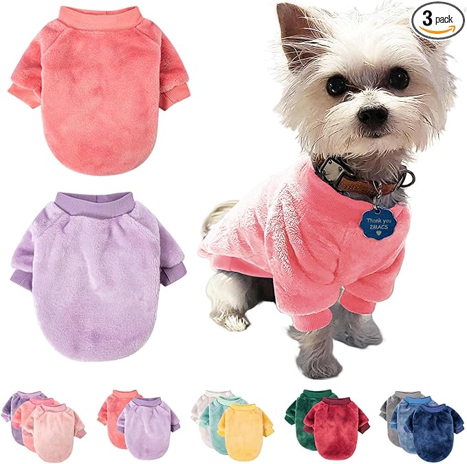 FabriCastle Small Dog Sweater, 2-Pack Dog Clothes, Soft and Warm Pet Jackets for Small Dogs Girl & Cats, Winter Pet Apparel Costumes, Puppy Outfits (Pink,Light Purple, XX-Large)