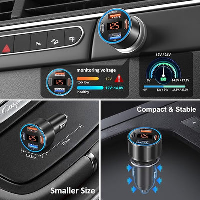 5 Pack Car Charger USB C, 65W Multi Port Dual 12V Cigarette Lighter USB Car Charger Adapter with Voltmeter PD/QC 3.0 Super Fast Charge Car Phone Charger for iPhone 17 16e 15 14 Pro Max Galaxy Android