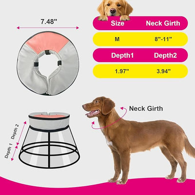 Sponge Core Dog Cat Cone Collar for After Surgery Recovery, Inflatable Dog Cone Alternative, Lainergie Dogs Donut Collar Adjustable with 2PCS Cover for Large Medium Small Dogs Cats (Grey+Pink, M)