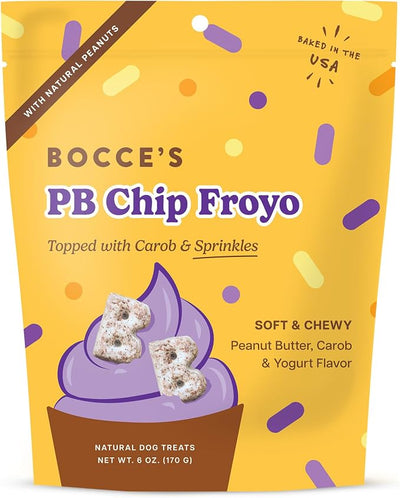 Bocce's Bakery PB Chip Froyo Dog Treats – Natural, Wheat-Free Soft & Chewy Cookies Made with Real Ingredients – Baked in The USA and Topped with Carob & Sprinkles, 6oz