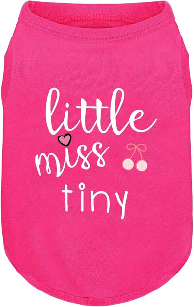 Pink Cotton Dog Shirt with 'Little Miss Tiny' Print, Soft & Breathable Pet Apparel for Small to Large Dogs, All-Season Sleeveless Vest, Cute and Comfortable Dog Outfit.Pink CherryM