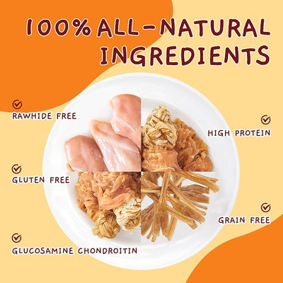 Jungle Calling Beef Tendons for Dogs, Chicken Wrapped Tendons Dog Chews Long Lasting Hip and Joint Supplement for Dogs with Glucosamine (Knotted Bone) (Pack of 2)