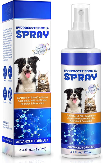 Hydrocortisone Spray for Dogs and Cats, Hot Spot Treatment & Itch Relief Spray for Dogs, Dog Hydrocortisone Sprays Soothes Irritated Dry Itchy Skin, Allergies & Dermatitis - Gentle and Safe, 120ml